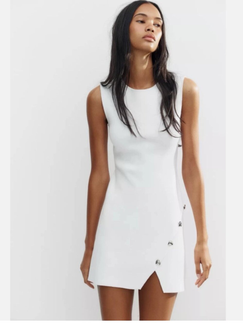 Zara NWT White Mini Knit Dress With Buttons